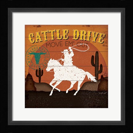 Framed Cattle Drive Print