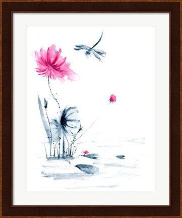 Framed Pink Flower and a Lily Pad II Print