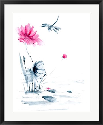 Framed Pink Flower and a Lily Pad II Print