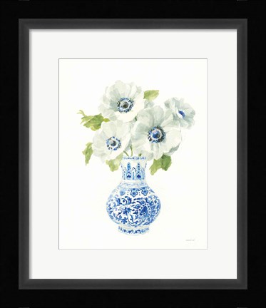 Framed Floral Chinoiserie White I Print