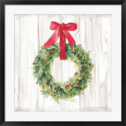 Framed Woodland Holidays Wreath no Bird White Print