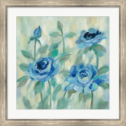 Framed Brushy Blue Flowers II Print