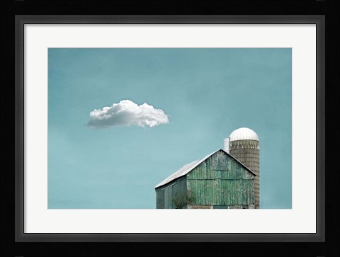 Framed Green Barn and Cloud Print