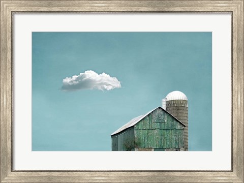 Framed Green Barn and Cloud Print