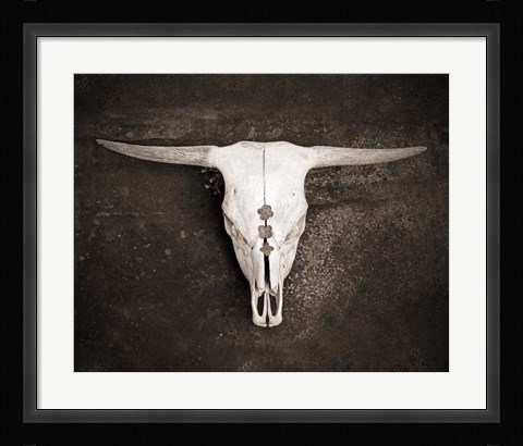 Framed Sepia Cattle Skull Print