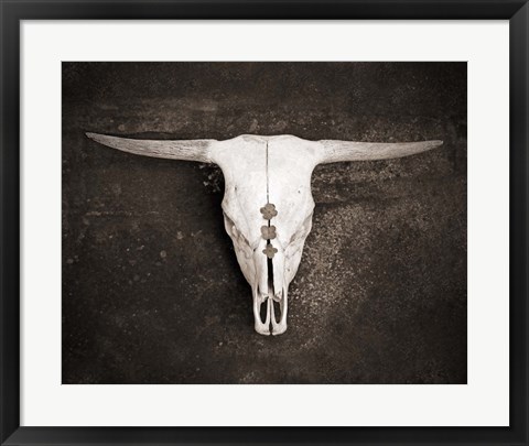 Framed Sepia Cattle Skull Print