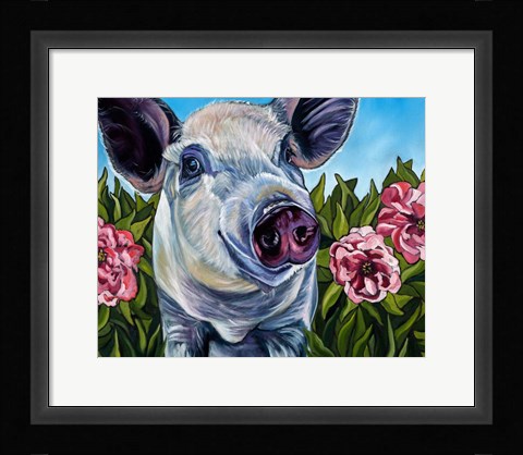 Framed Pigs and Peonies Print