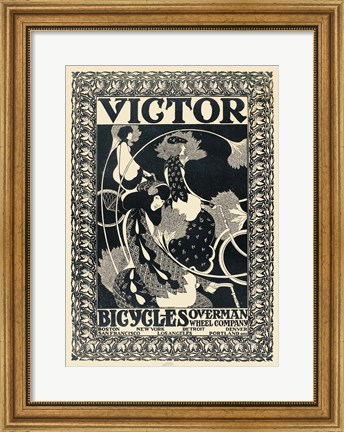 Framed Victor Bicycles (vertical, monochrome) Print