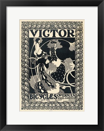 Framed Victor Bicycles (vertical, monochrome) Print