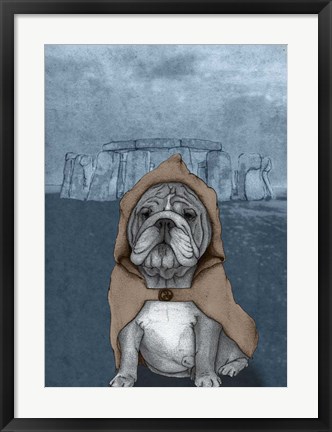 Framed English Bulldog with Stonehenge Print