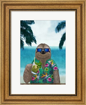 Framed Sloth on Summer Holidays Print