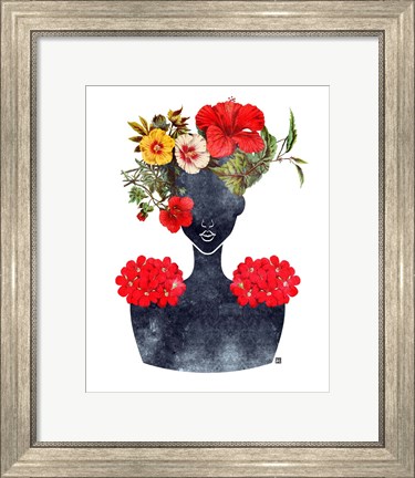 Framed Flower Crown Silhouette I Print