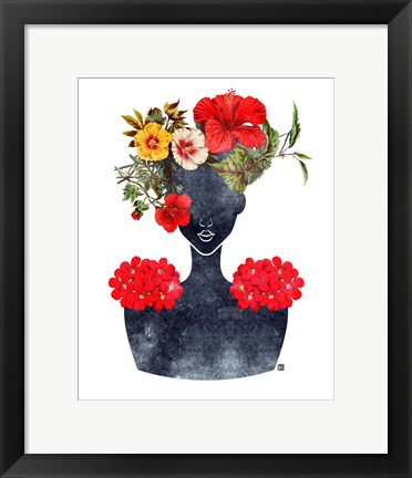 Framed Flower Crown Silhouette I Print