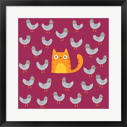 Framed Cat amongst the Pigeons Print