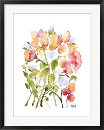 Framed Blue and Pink Florals Print