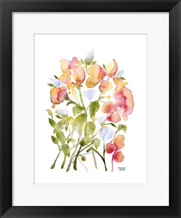 Framed Blue and Pink Florals Print