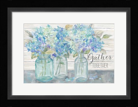 Framed Farmhouse Hydrangeas in Mason Jars -Gather Print