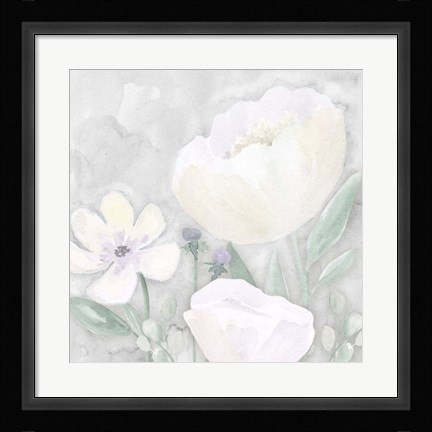 Framed Peaceful Repose Floral on Gray II Print