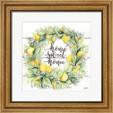 Framed Watercolor Lemon Wreath Home Sweet Home Print