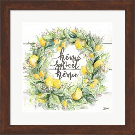 Framed Watercolor Lemon Wreath Home Sweet Home Print