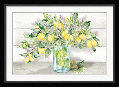 Framed Watercolor Lemons in Mason Jar Landscape Print