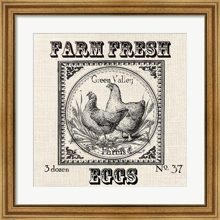 Framed Farmhouse Grain Sack Label Chickens Print