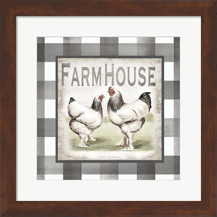 Framed Buffalo Check Farm House Chickens Neutral I Print