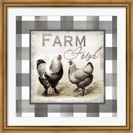 Framed Buffalo Check Farm House Chickens Neutral II Print