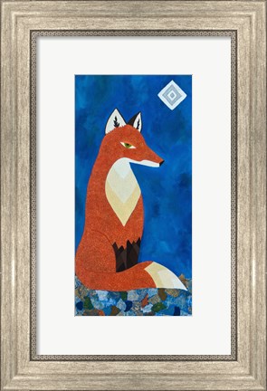 Framed Fox Under Diamond Moon Print