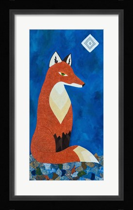 Framed Fox Under Diamond Moon Print