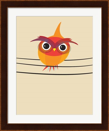 Framed Owl on a Wire Print