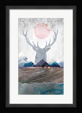 Framed Deer and Mountains 2 Print