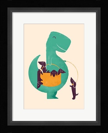Framed TRex and the Basketful of Wiener Dogs Print