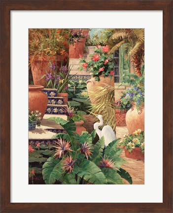 Framed Floral Fractal with Egret Print