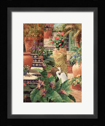 Framed Floral Fractal with Egret Print