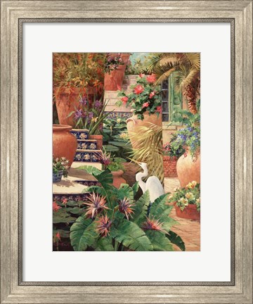 Framed Floral Fractal with Egret Print