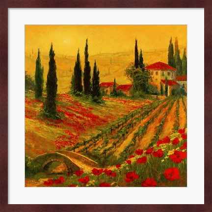 Framed Poppies of Toscano I Print