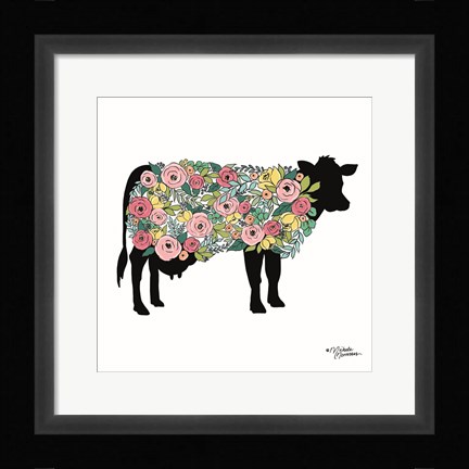 Framed Floral Cow Print