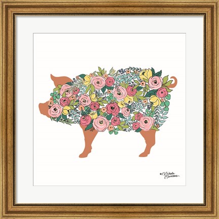 Framed Floral Pig Print
