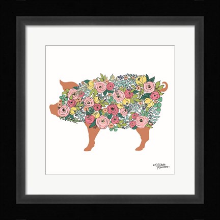 Framed Floral Pig Print