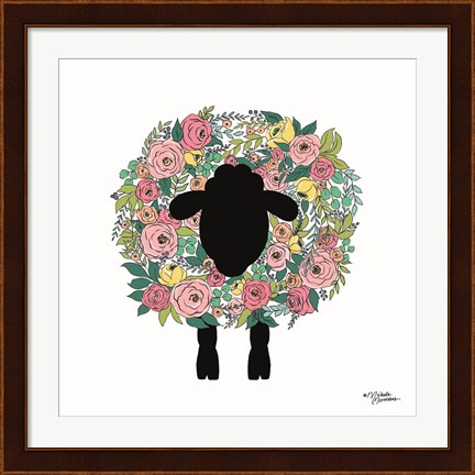 Framed Floral Sheep Print