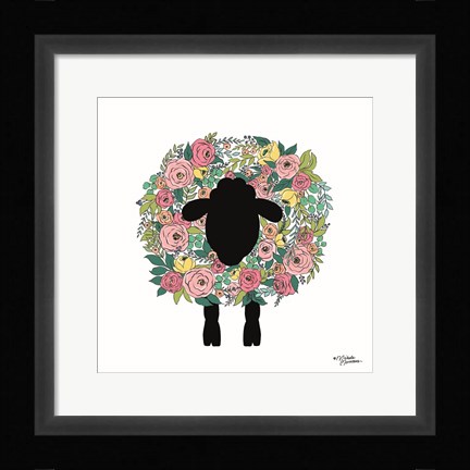 Framed Floral Sheep Print