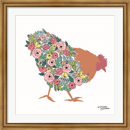 Framed Floral Rooster Print