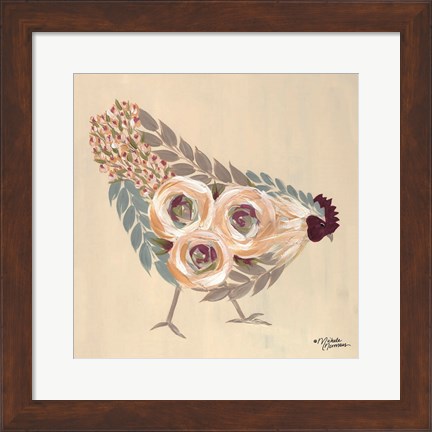 Framed Floral Hen Blue and Yellow Print