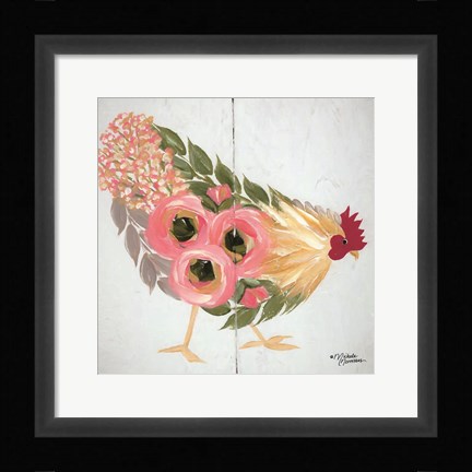 Framed Floral Hen on White Print