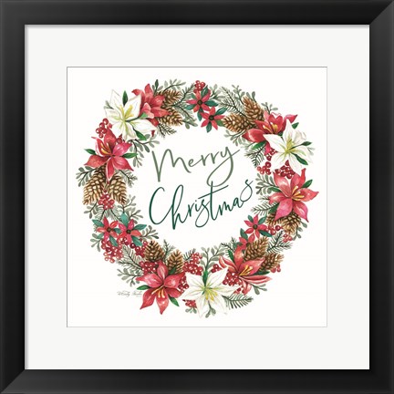 Framed Merry Christmas Wreath Print