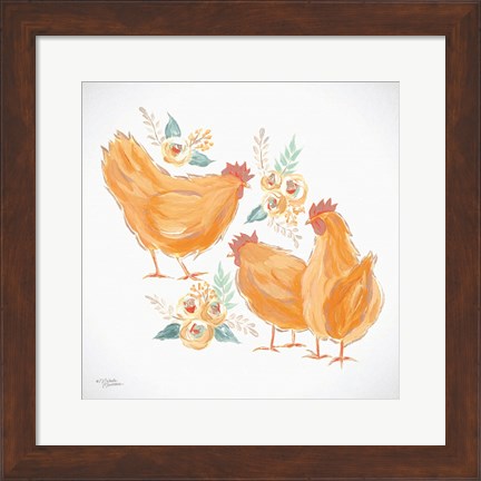 Framed Trio of Floral Roosters Print