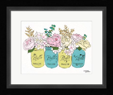 Framed Floral Canning Jars Print