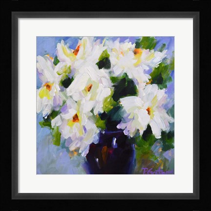 Framed White Peony Bouquet Print