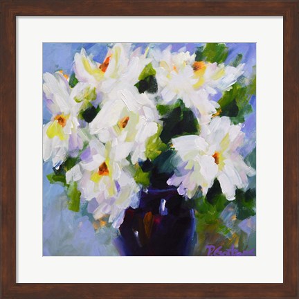Framed White Peony Bouquet Print